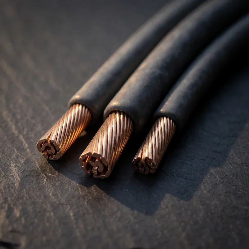 Stripped copper conductors on a bench at Woodside Electric Services, New York
