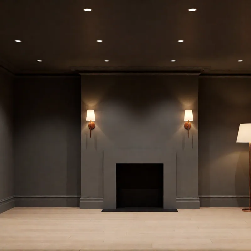 A living room lit by new electrical work in Queens, New York