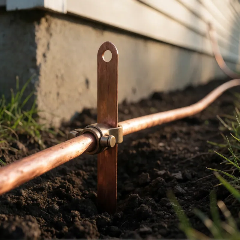 A grounding electrode and bonding conductor at a house in Woodside, New York