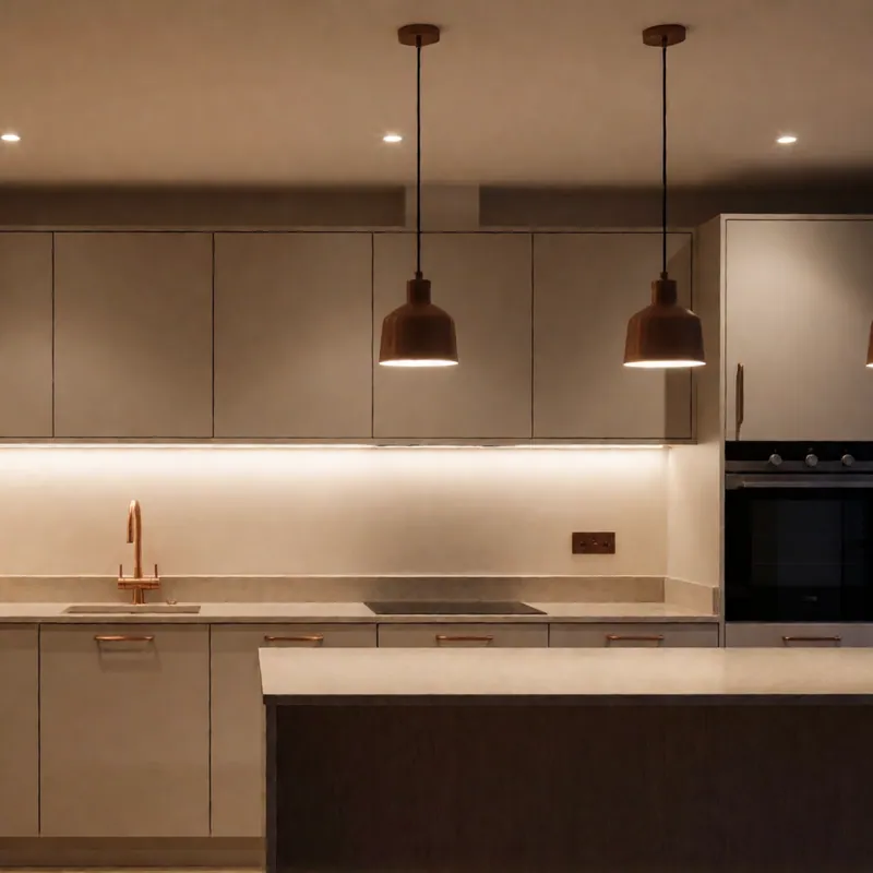 A Woodside kitchen lit by new electrical work, Queens, New York